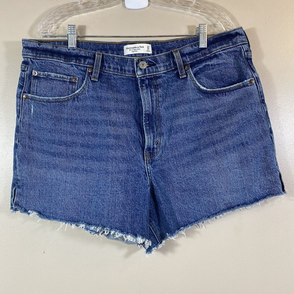 Abercrombie & Fitch The 4" Mom Short High Rise Womens 36 Blue Distressed Denim